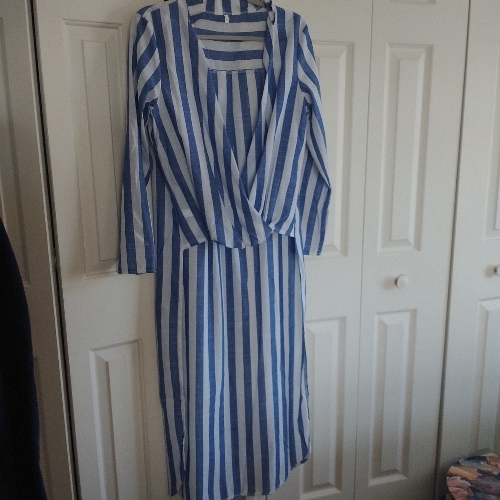 Unbranded Striped V Neck Pullover High Low Beach Coverup Tunic Top XXL - Picture 3 of 10